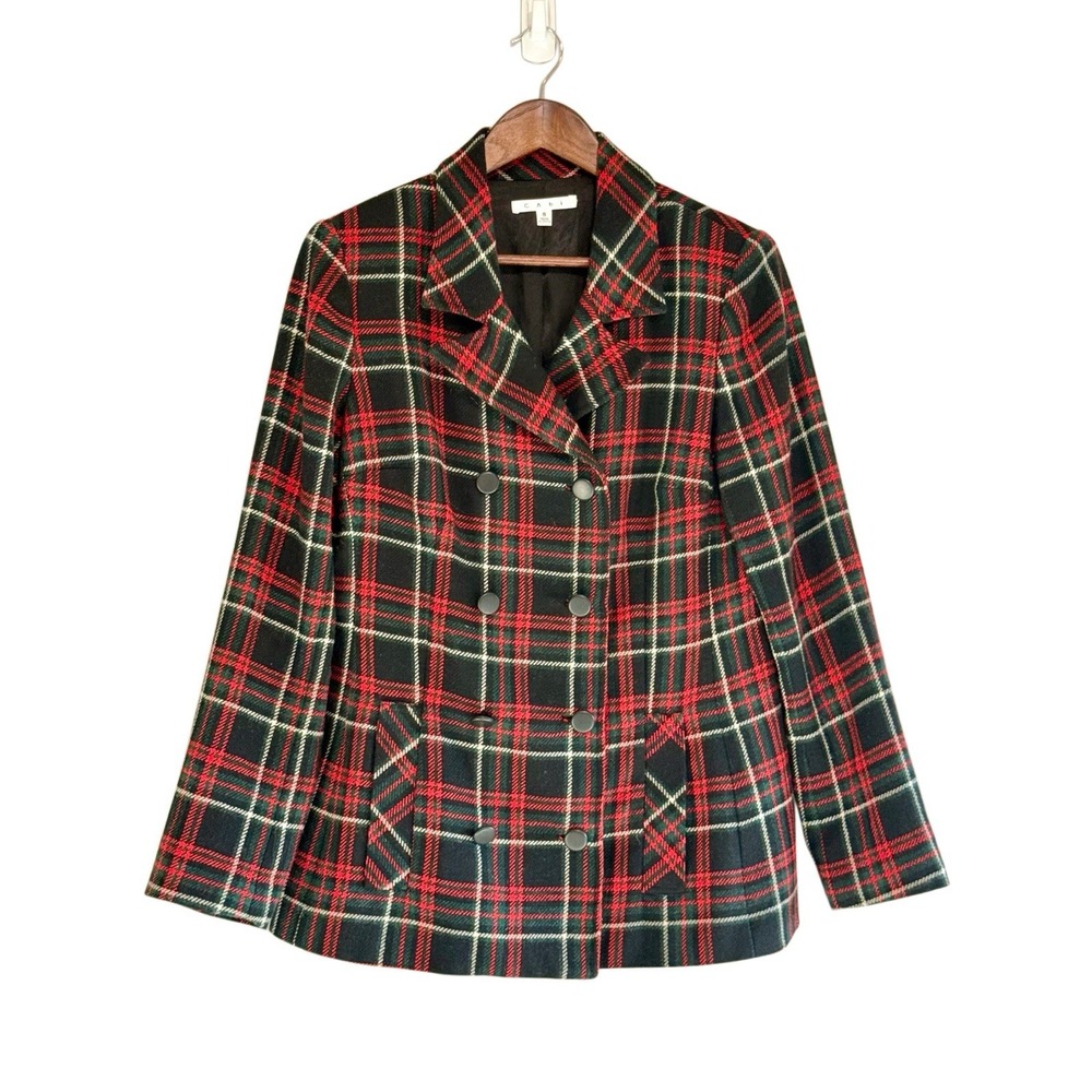 Cabi Manhattan Tartan Plaid Blazer Preppy Double Breasted Pea Coat Holiday 8